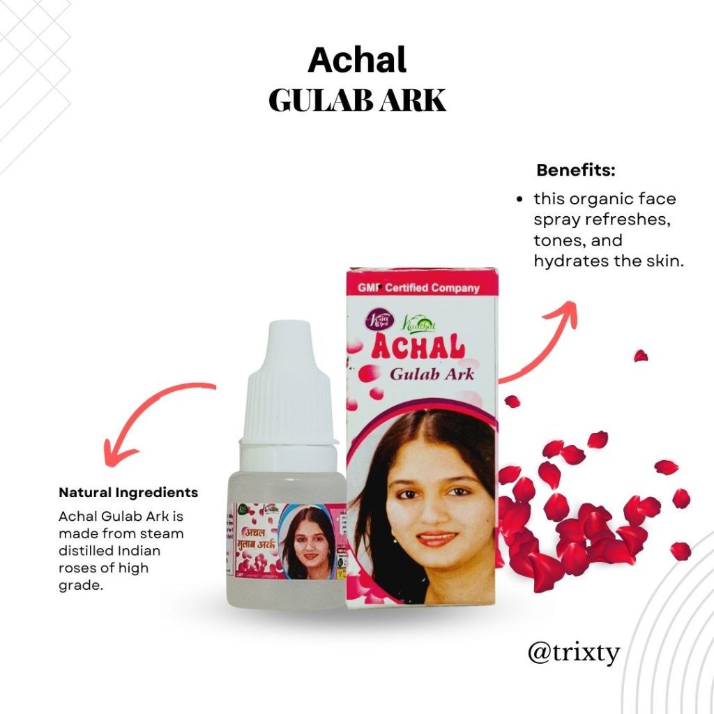 100% Rose Water Achal Gulab Ark Facial Skin- Eye Cleanser Mist Indian